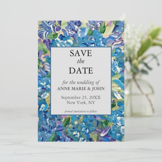 Hartelijke hortensia QR Code Wedding Save The Date (Staand voorkant)