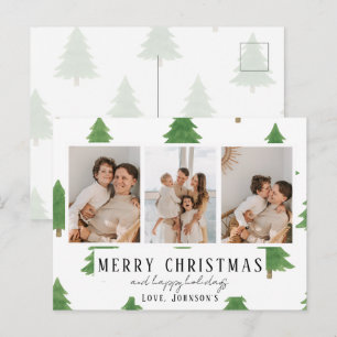 Hartelijke Kerst Watercolor Bomen Feestdagenkaart