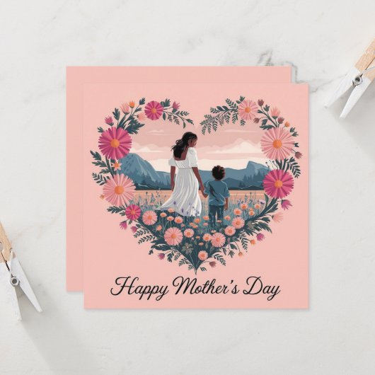 Hartelijke Moederdag Ontwerp: Moeder en Kind Kaart (Voorkant / Achterkant in situ)