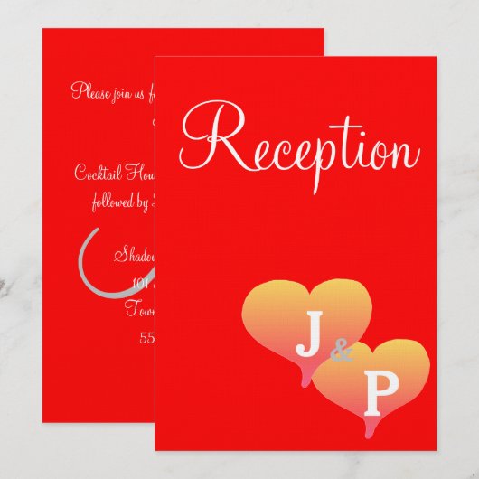 Hartelijke Ontvangstkaarten met Rode Monogram en Z Kaart (Voorkant / Achterkant)