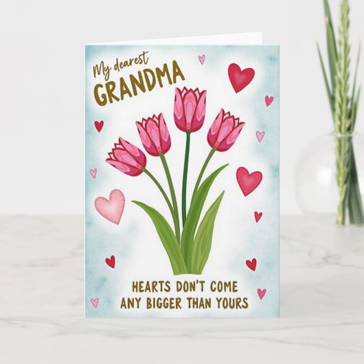 Hartelijke Roze Tulp Oma Kaart (Voorkant)