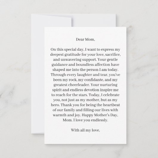 "Hartelijke uitdrukkingen: Moederdag Wenskaart Bedankkaart (Achterkant)