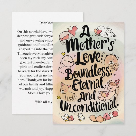 "Hartelijke uitdrukkingen: Moederdag Wenskaart Bedankkaart (Voorkant / Achterkant)