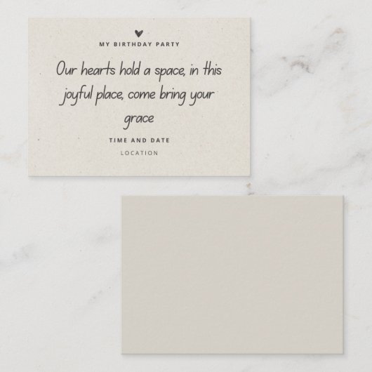 Hartelijke verjaardagsuitnodiging Elegant & minima Informatiekaartje (Voorkant / Achterkant)