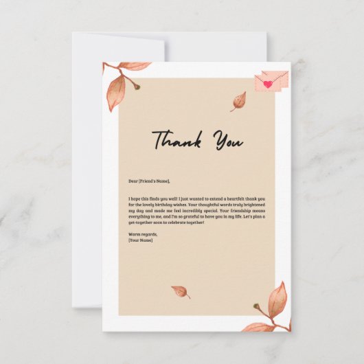 Hartelijke waardering: Verjaardag bedankje" Bedankkaart (Voorkant)