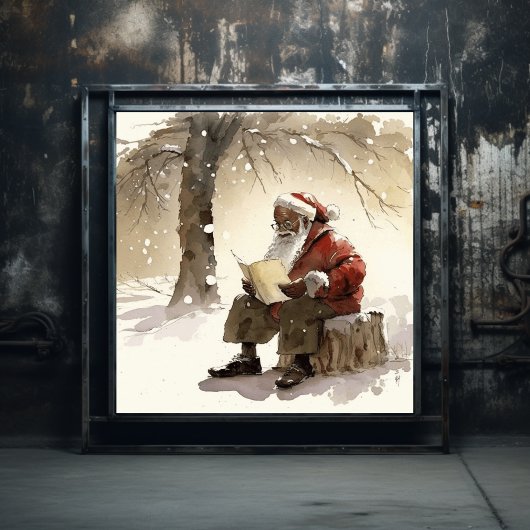 Hartelijke wensen Black Santa Reading Letters Poster