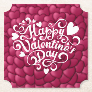 Harten 3D Textuur Rood Patroon-23803 Kartonnen Onderzetters