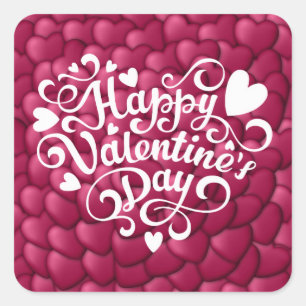 Harten 3D Textuur Rood Patroon-23803 Vierkante Sticker