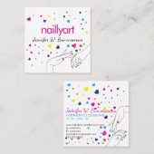 Harten Acryl Nail Spa Stylist Roze Blauw Geel Vierkante Visitekaartje (Voorkant / Achterkant)