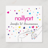 Harten Acryl Nail Spa Stylist Roze Blauw Geel Vierkante Visitekaartje (Voorkant)