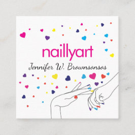 Harten Acryl Nail Spa Stylist Roze Blauw Geel Vierkante Visitekaartje