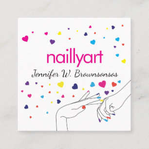 Harten Acryl Nail Spa Stylist Roze Blauw Geel Vierkante Visitekaartje