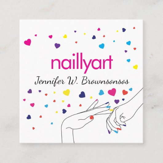 Harten Acryl Nail Spa Stylist Roze Blauw Geel Vierkante Visitekaartje (Voorkant)