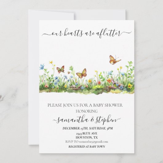 Harten Aflutter Vlinder Wildflower Kaart (Voorkant)