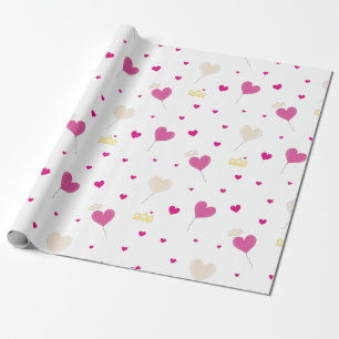 Harten ballon en kronen. cadeaupapier
