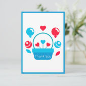 Harten, ballonnen en hartmand bedankkaart (Staand voorkant)