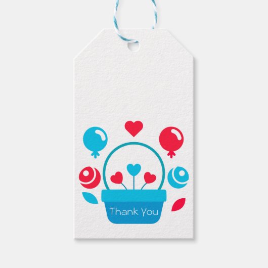 Harten, ballonnen en hartmand cadeaulabel (Voorkant)