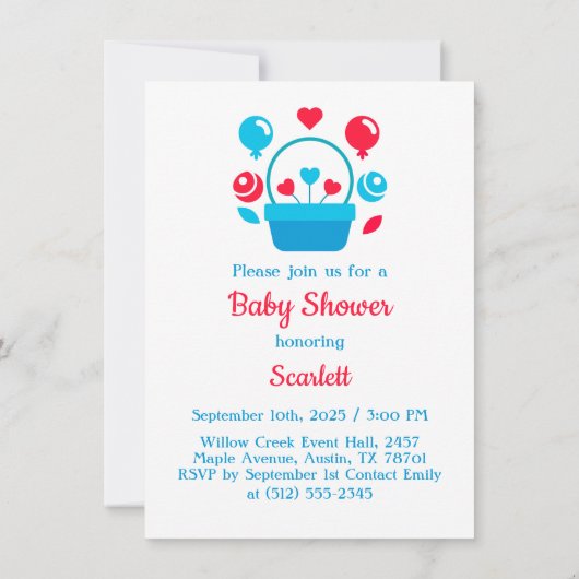 Harten, ballonnen en hartmand kaart (Achterkant)