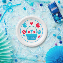 Harten, ballonnen en hartmand papieren bordje