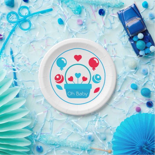 Harten, ballonnen en hartmand papieren bordje (Feest)