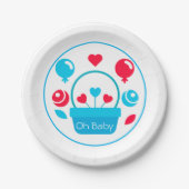 Harten, ballonnen en hartmand papieren bordje (Voorkant)