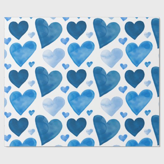 Harten - Blauwe Waterverf Cadeaupapier (Vlak)
