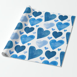 Harten - Blauwe Waterverf Cadeaupapier