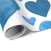 Harten - Blauwe Waterverf Cadeaupapier (Rol Hoek)