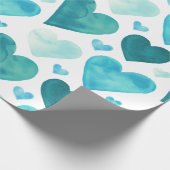 Harten - Blauwgroen Waterverf Harten Cadeaupapier (Hoek)