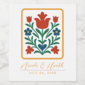 Harten & Bloemblaad Florale Folk Art Favor Wijn Etiket (Enkel label)