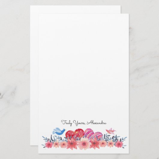 Harten, bloemen en kleine vogels | So Cute Briefpapier (Voorkant / Achterkant)