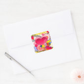 Harten bloemen en Muzieknoten Vierkante Sticker (Envelop)