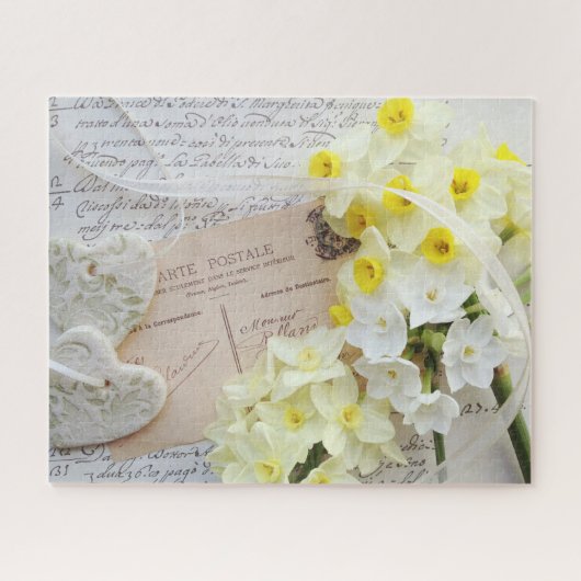 Harten, bloemen op oud briefkaart legpuzzel (Horizontaal)