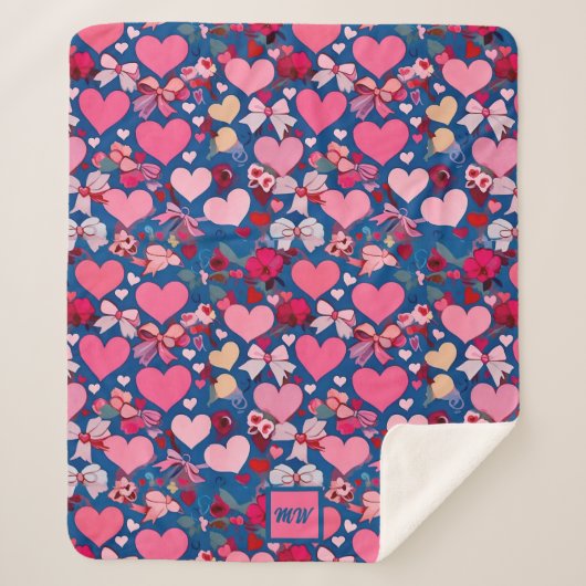 Harten, bogen, bloemaccenten, pasteltekeningen mon sherpa deken (Voorkant)