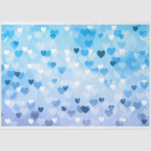 Harten - Bokeh Blue Hearts Tissuepapier (Voorkant)