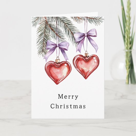 Harten Bomen Rood Paars Bogen Kerstmis Kaart (Voorkant)