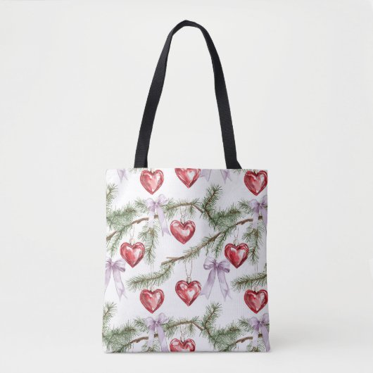 Harten Bomen Rood Paars Bogen Kerstmis Tote Bag (Voorkant)