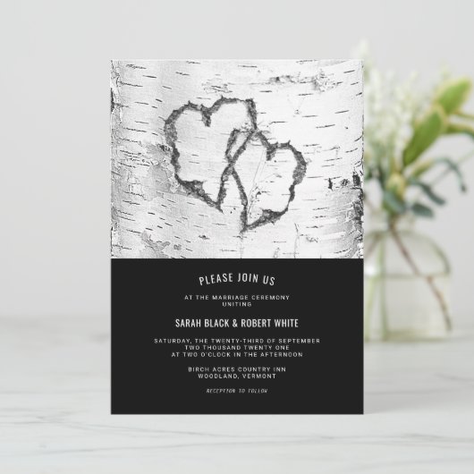 Harten - Boom Bark Rustic Wedding Kaart (Staand voorkant)