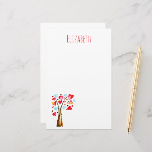 Harten boom grillige valemtines briefpapier (Voorkant / Achterkant in situ)