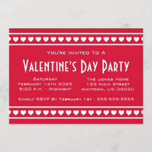 Harten Border Valetine's Day (rood / wit) Kaart