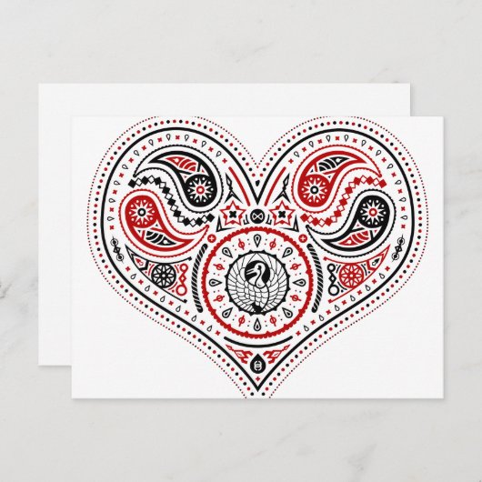 Harten - Briefkaart (wit/rood/zwart) (Voorkant / Achterkant)