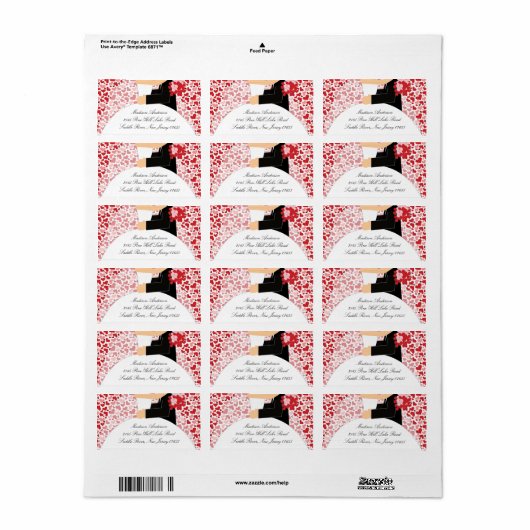 Harten Bruid & bruidegom retour adreslabel Etiket (Full Sheet)