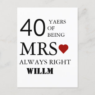 Harten bruiloft 40e Jubileum Mr. Mrs. Right Briefkaart