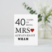 Harten bruiloft 40e Jubileum Mr. Mrs. Right Briefkaart (Staand voorkant)