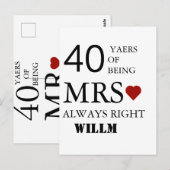 Harten bruiloft 40e Jubileum Mr. Mrs. Right Briefkaart (Voorkant / Achterkant)