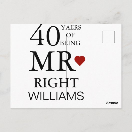 Harten bruiloft 40e Jubileum Mr. Mrs. Right Briefkaart (Achterkant)