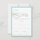 Harten Bruiloft Reactie Kaarten (Turquoise & Gold) RSVP Kaartje (Voorkant)