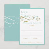 Harten Bruiloft Reactie Kaarten (Turquoise & Gold) RSVP Kaartje (Voorkant / Achterkant)