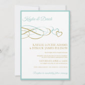 Harten bruiloft uitnodigingen | LT Turquoise & Gol (Voorkant)