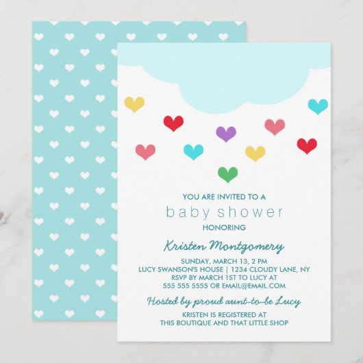 Harten, cloud en harten | Uitnodiging tot Baby sho (Voorkant / Achterkant)